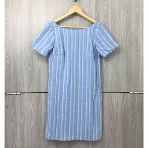 Anthropologie Cape May Back Bow Mini‎ Dress Blue White Striped Linen US 4 Boho